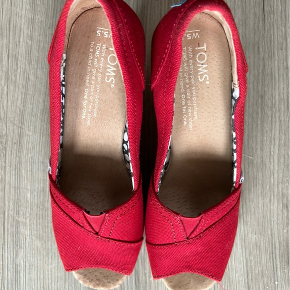 TOMS CALYPSO OPEN TOE WEDGE RED - Picture 3 of 4